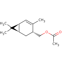 2d structure of [(1R,3R,6S)-4,7,7-trimethylbicyclo[4.1.0]hept-4-en-3-yl]methyl acetate