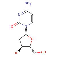 2d structure of 4-amino-1-[(2R,4S,5R)-4-hydroxy-5-(hydroxymethyl)oxolan-2-yl]-1,2-dihydropyrimidin-2-one