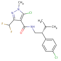 2d structure of 5-chloro-N-[(2R)-2-(4-chlorophenyl)-3-methylbutyl]-3-(difluoromethyl)-1-methyl-1H-pyrazole-4-carboxamide
