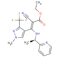 2d structure of ethyl (2Z)-2-cyano-3-[1-methyl-3-(trifluoromethyl)-1H-pyrazol-4-yl]-3-{[(1R)-1-(pyridin-2-yl)ethyl]amino}prop-2-enoate
