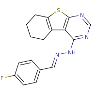 2d structure of 3-[(E)-2-[(4-fluorophenyl)methylidene]hydrazin-1-yl]-8-thia-4,6-diazatricyclo[7.4.0.0^{2,7}]trideca-1(9),2(7),3,5-tetraene