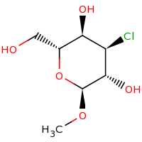 2d structure of (2R,3R,4R,5R,6S)-4-chloro-2-(hydroxymethyl)-6-methoxyoxane-3,5-diol
