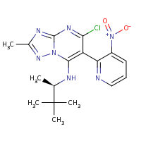 2d structure of 5-chloro-N-[(2R)-3,3-dimethylbutan-2-yl]-2-methyl-6-(3-nitropyridin-2-yl)-[1,2,4]triazolo[1,5-a]pyrimidin-7-amine