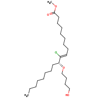 2d structure of methyl (9Z,11R)-10-chloro-11-(4-hydroxybutoxy)nonadec-9-enoate