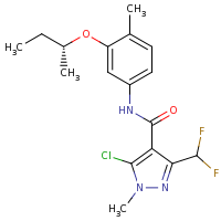 2d structure of N-{3-[(2R)-butan-2-yloxy]-4-methylphenyl}-5-chloro-3-(difluoromethyl)-1-methyl-1H-pyrazole-4-carboxamide