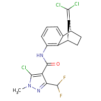 2d structure of 5-chloro-N-[(1S,8R)-11-(dichloromethylidene)tricyclo[6.2.1.0^{2,7}]undeca-2,4,6-trien-3-yl]-3-(difluoromethyl)-1-methyl-1H-pyrazole-4-carboxamide