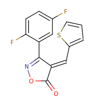 2d structure of (4E)-3-(2,5-difluorophenyl)-4-(thiophen-2-ylmethylidene)-4,5-dihydro-1,2-oxazol-5-one