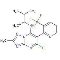 2d structure of 5-chloro-2-methyl-N-[(2R)-3-methylbutan-2-yl]-6-[3-(trifluoromethyl)pyridin-2-yl]-[1,2,4]triazolo[1,5-a]pyrimidin-7-amine
