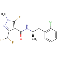 2d structure of N-[(2R)-1-(2-chlorophenyl)propan-2-yl]-3-(difluoromethyl)-5-fluoro-1-methyl-1H-pyrazole-4-carboxamide