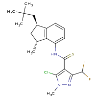 2d structure of 5-chloro-3-(difluoromethyl)-N-[(1S,3R)-1-(2,2-dimethylpropyl)-3-methyl-2,3-dihydro-1H-inden-4-yl]-1-methyl-1H-pyrazole-4-carbothioamide