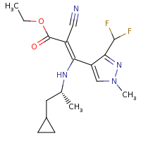 2d structure of ethyl (2Z)-2-cyano-3-{[(2R)-1-cyclopropylpropan-2-yl]amino}-3-[3-(difluoromethyl)-1-methyl-1H-pyrazol-4-yl]prop-2-enoate