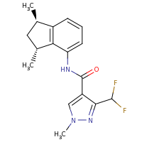 2d structure of 3-(difluoromethyl)-N-[(1R,3R)-1,3-dimethyl-2,3-dihydro-1H-inden-4-yl]-1-methyl-1H-pyrazole-4-carboxamide