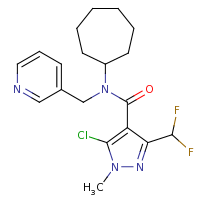 2d structure of 5-chloro-N-cycloheptyl-3-(difluoromethyl)-1-methyl-N-(pyridin-3-ylmethyl)-1H-pyrazole-4-carboxamide