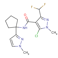 2d structure of 5-chloro-3-(difluoromethyl)-1-methyl-N-[1-(1-methyl-1H-pyrazol-3-yl)cyclopentyl]-1H-pyrazole-4-carboxamide