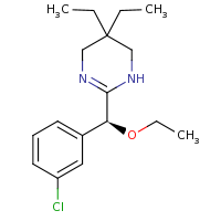 2d structure of 2-[(S)-(3-chlorophenyl)(ethoxy)methyl]-5,5-diethyl-1,4,5,6-tetrahydropyrimidine