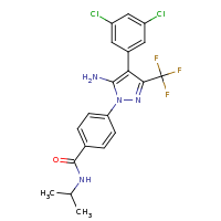 2d structure of 4-[5-amino-4-(3,5-dichlorophenyl)-3-(trifluoromethyl)-1H-pyrazol-1-yl]-N-(propan-2-yl)benzamide