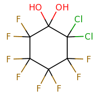 2d structure of 2,2-dichloro-3,3,4,4,5,5,6,6-octafluorocyclohexane-1,1-diol