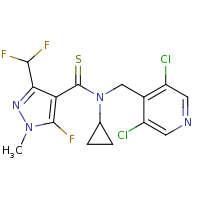 2d structure of N-cyclopropyl-N-[(3,5-dichloropyridin-4-yl)methyl]-3-(difluoromethyl)-5-fluoro-1-methyl-1H-pyrazole-4-carbothioamide