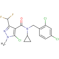 2d structure of 5-chloro-N-cyclopropyl-N-[(2,4-dichlorophenyl)methyl]-3-(difluoromethyl)-1-methyl-1H-pyrazole-4-carboxamide