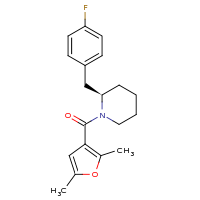 2d structure of (2R)-1-[(2,5-dimethylfuran-3-yl)carbonyl]-2-[(4-fluorophenyl)methyl]piperidine