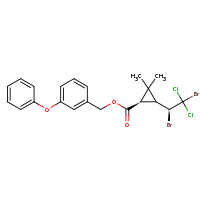 2d structure of (3-phenoxyphenyl)methyl (1R,3R)-3-[(1S)-1,2-dibromo-2,2-dichloroethyl]-2,2-dimethylcyclopropane-1-carboxylate