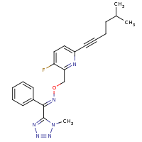 2d structure of (E)-{[3-fluoro-6-(5-methylhex-1-yn-1-yl)pyridin-2-yl]methoxy}[(1-methyl-1H-1,2,3,4-tetrazol-5-yl)(phenyl)methylidene]amine