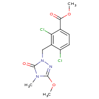 2d structure of methyl 2,4-dichloro-3-[(3-methoxy-4-methyl-5-oxo-4,5-dihydro-1H-1,2,4-triazol-1-yl)methyl]benzoate