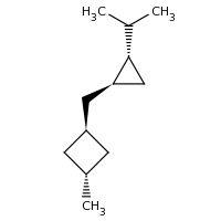 2d structure of 1-methyl-3-{[(1R,2S)-2-(propan-2-yl)cyclopropyl]methyl}cyclobutane