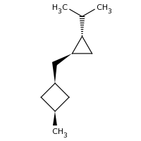 2d structure of 1-methyl-3-{[(1R,2S)-2-(propan-2-yl)cyclopropyl]methyl}cyclobutane