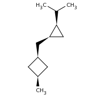 2d structure of 1-methyl-3-{[(1R,2R)-2-(propan-2-yl)cyclopropyl]methyl}cyclobutane