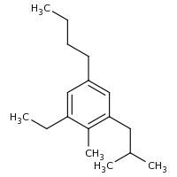 2d structure of 5-butyl-1-ethyl-2-methyl-3-(2-methylpropyl)benzene