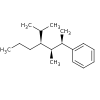 2d structure of [(2R,3S,4S)-3-methyl-4-(propan-2-yl)heptan-2-yl]benzene