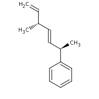 2d structure of [(2R,3E,5R)-5-methylhepta-3,6-dien-2-yl]benzene