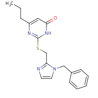 2d structure of 2-{[(1-benzyl-1H-imidazol-2-yl)methyl]sulfanyl}-6-propyl-3,4-dihydropyrimidin-4-one