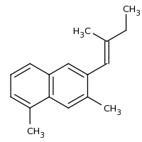 2d structure of 1,7-dimethyl-6-[(1E)-2-methylbut-1-en-1-yl]naphthalene