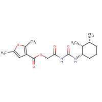 2d structure of 2-({[(1S,2R,3R)-2,3-dimethylcyclohexyl]carbamoyl}amino)-2-oxoethyl 2,5-dimethylfuran-3-carboxylate