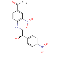 2d structure of 1-(4-{[(2R)-2-hydroxy-2-(4-nitrophenyl)ethyl]amino}-3-nitrophenyl)ethan-1-one