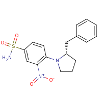 2d structure of 4-[(2S)-2-benzylpyrrolidin-1-yl]-3-nitrobenzene-1-sulfonamide