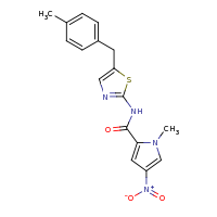 2d structure of 1-methyl-N-{5-[(4-methylphenyl)methyl]-1,3-thiazol-2-yl}-4-nitro-1H-pyrrole-2-carboxamide