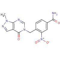 2d structure of 4-({1-methyl-4-oxo-1H,4H,5H-pyrazolo[3,4-d]pyrimidin-5-yl}methyl)-3-nitrobenzamide