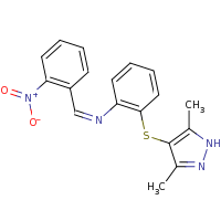 2d structure of (NZ)-2-[(3,5-dimethyl-1H-pyrazol-4-yl)sulfanyl]-N-[(2-nitrophenyl)methylidene]aniline