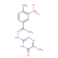 2d structure of 6-methyl-3-[(E)-2-[1-(4-methyl-3-nitrophenyl)ethylidene]hydrazin-1-yl]-4,5-dihydro-1,2,4-triazin-5-one