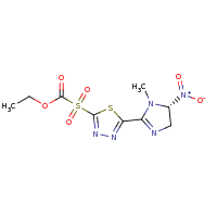 2d structure of ethyl {5-[(5R)-1-methyl-5-nitro-4,5-dihydro-1H-imidazol-2-yl]-1,3,4-thiadiazole-2-sulfonyl}formate