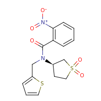 2d structure of N-[(3R)-1,1-dioxo-1$l^{6}-thiolan-3-yl]-2-nitro-N-(thiophen-2-ylmethyl)benzamide