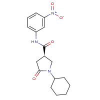 2d structure of (3R)-1-cyclohexyl-N-(3-nitrophenyl)-5-oxopyrrolidine-3-carboxamide