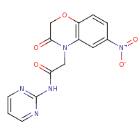2d structure of 2-(6-nitro-3-oxo-3,4-dihydro-2H-1,4-benzoxazin-4-yl)-N-(pyrimidin-2-yl)acetamide