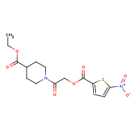 2d structure of ethyl 1-{2-[(5-nitrothiophen-2-yl)carbonyloxy]acetyl}piperidine-4-carboxylate