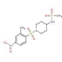2d structure of N-{1-[(2-methyl-4-nitrobenzene)sulfonyl]piperidin-4-yl}methanesulfonamide