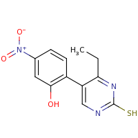 2d structure of 2-(4-ethyl-2-sulfanylpyrimidin-5-yl)-5-nitrophenol