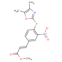 2d structure of methyl (2E)-3-{4-[(4,5-dimethyl-1,3-oxazol-2-yl)sulfanyl]-3-nitrophenyl}prop-2-enoate